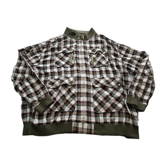 Coogi Unique Mens Green Multicolor Plaid Full Zip Jacket Size 5XL Cotton - Picture 1 of 16